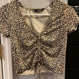 Shein cheetah print ruched with tie cropped top size small